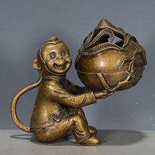 古物古玩杂项古董旧货铜器猴子举寿桃熏香炉包老保真收藏品老物件