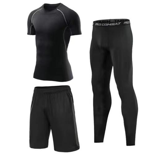 Men's High-Elastic Fitness Suit Running Workout Set High-Elastic Training Quick-Dry Clothing with Printed LOGO