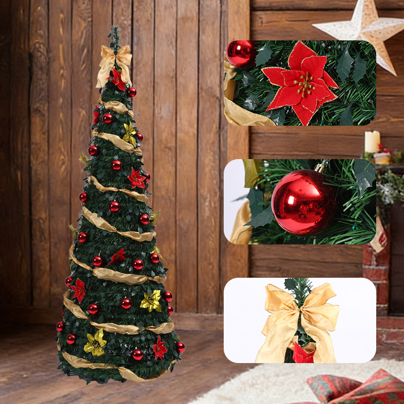 Árbol de Navidad plegable sin instalación 2026 explosión encriptado LED luminoso árbol retráctil encriptado árbol de Navidad de PVC