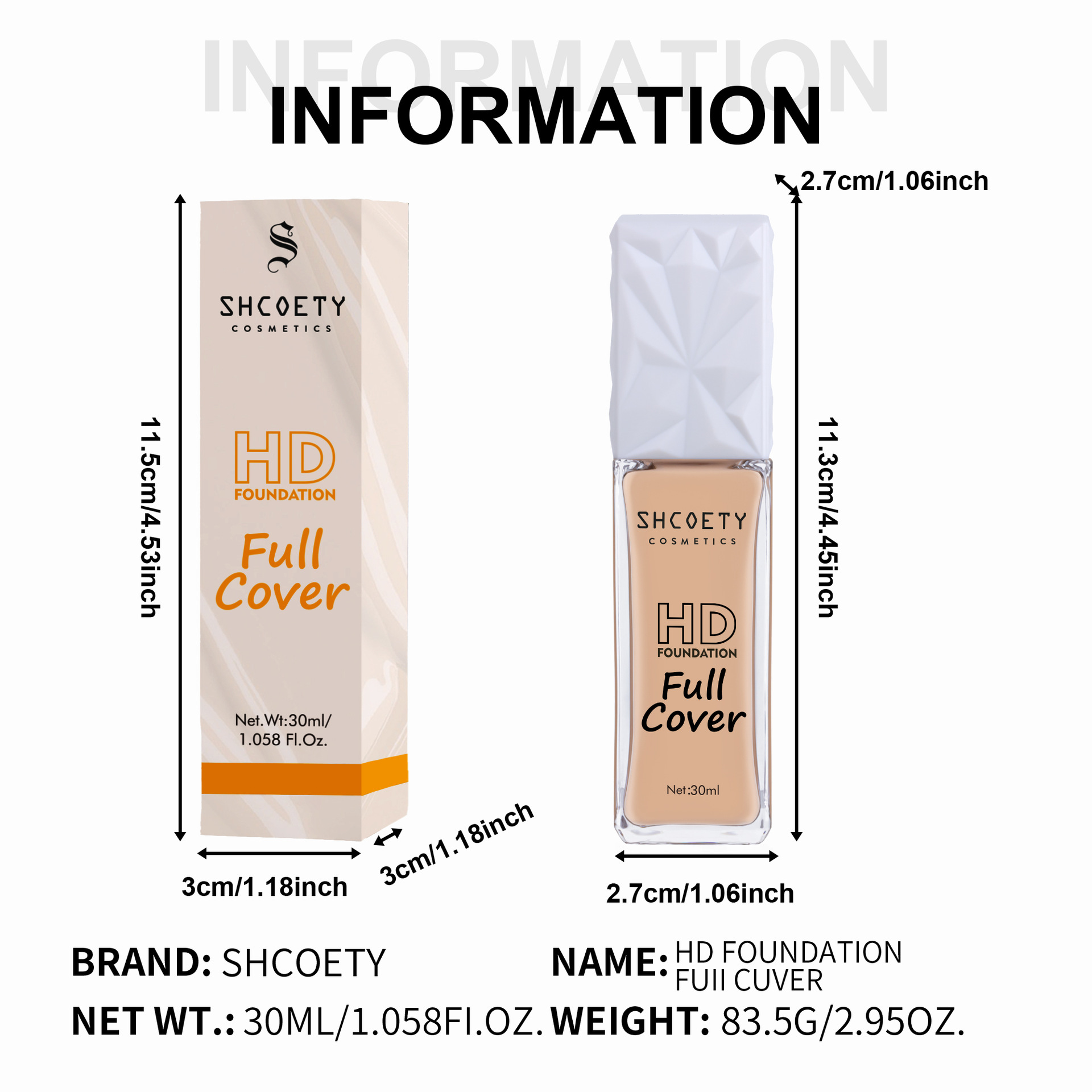 SHCOETY Moisturizing Concealer Oil-Control Foundation is easy to apply and does not fade, providing a long-lasting, clear and transparent nude makeup look. BB Cream is available for cross-border use Specification drawing