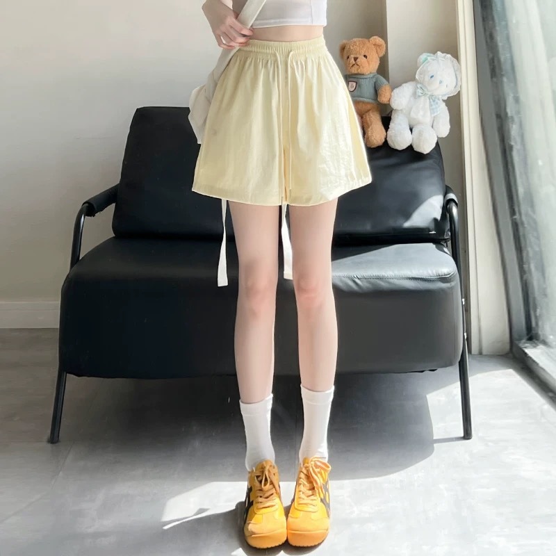 Shunenliangpin Quick-Drying and Wrinkle-Resistant Embroidered Shorts for Women High-Waisted Casual Sports Wide-Legged Versatile Fashionable Macaron Shorts