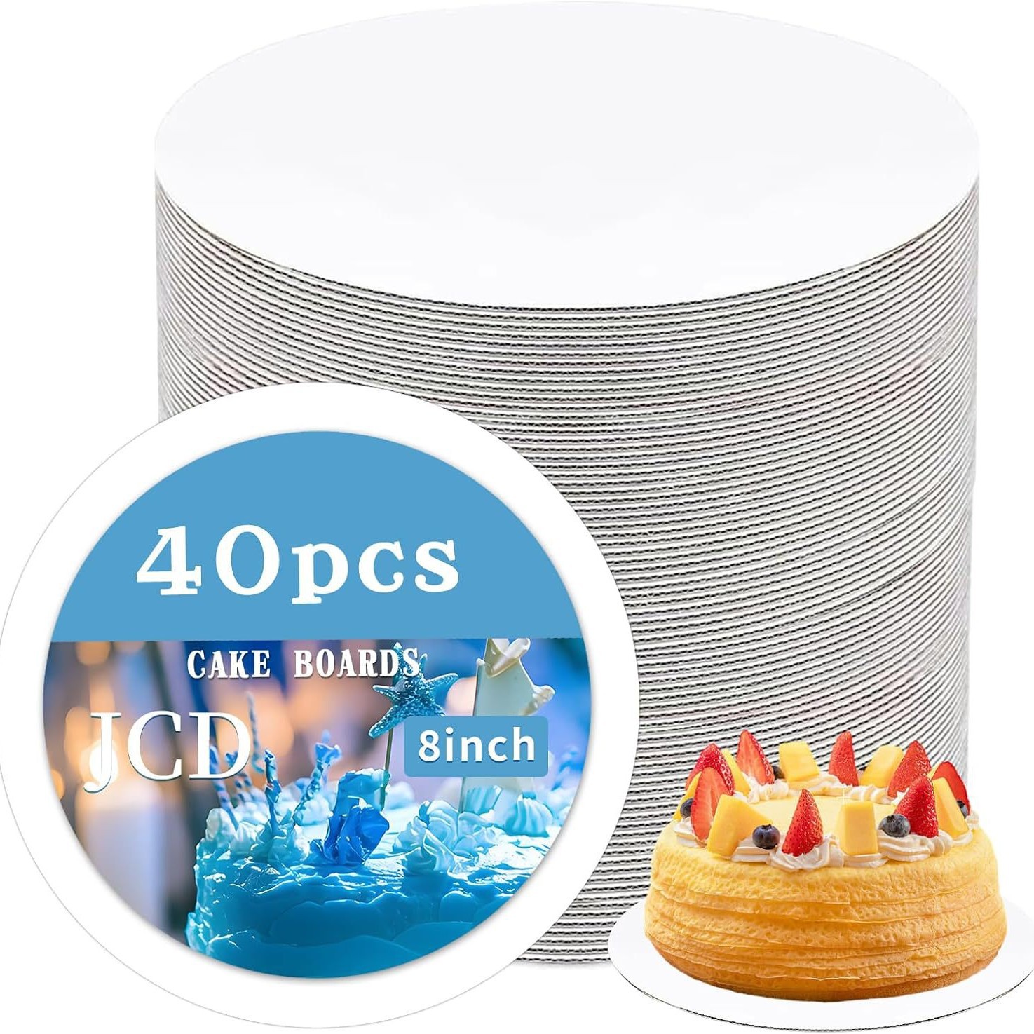 Suela corrugada 681012 pulgadas caja redonda de pastel de cumpleaños con soporte interior dorado, negro, plateado, soporte inferior, junta de pastel