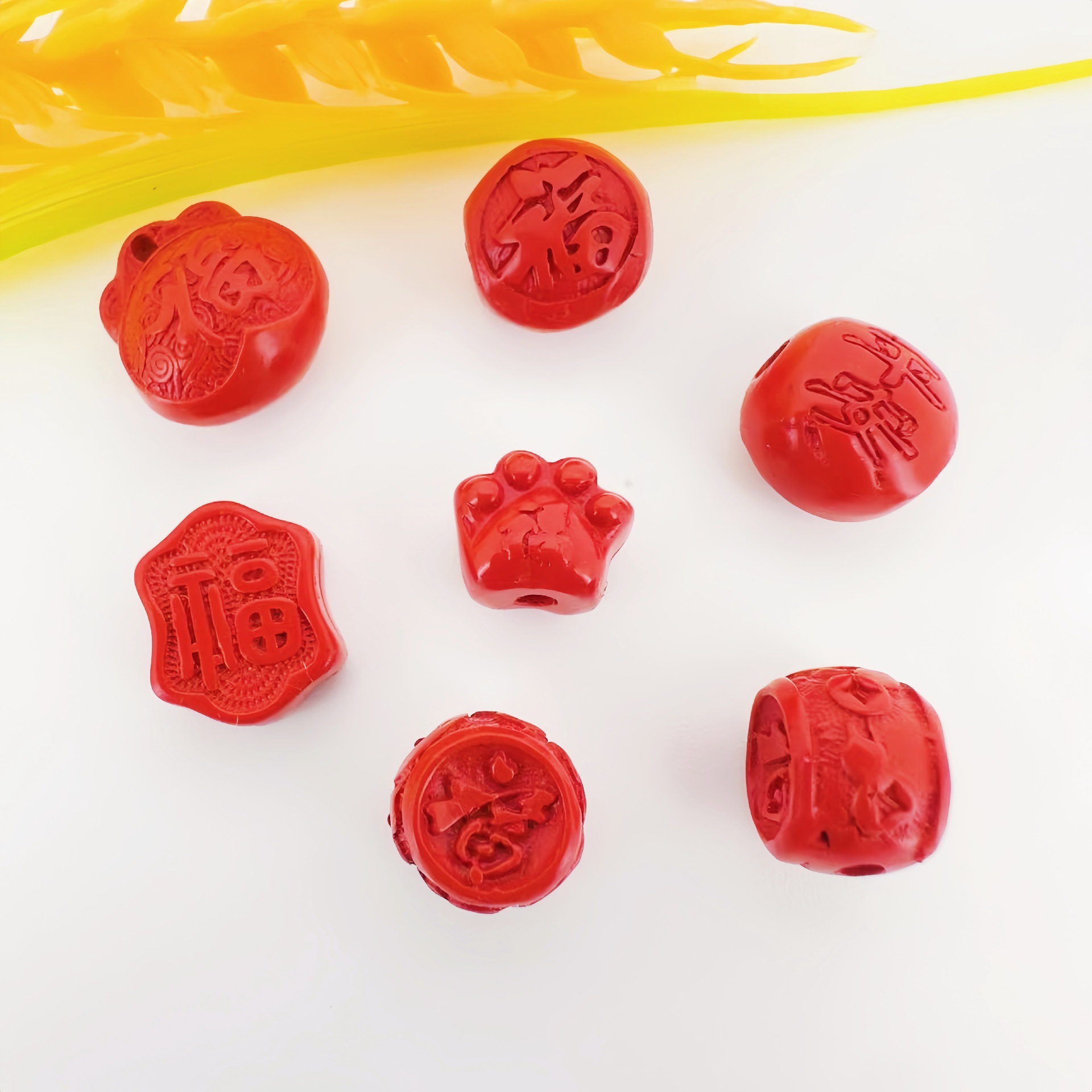 天然朱砂福字隔珠福袋吊坠 手工编绳配珠DIY手串项链饰品配件批发