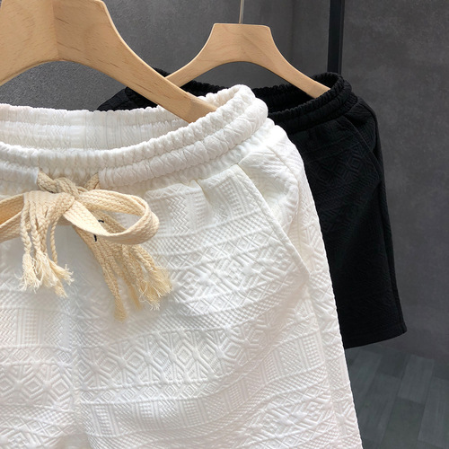 Men's white patterned casual shorts, trendy brand, wholesale, suitable for multiple occasions, five-hole shorts, men's beach sports big pants