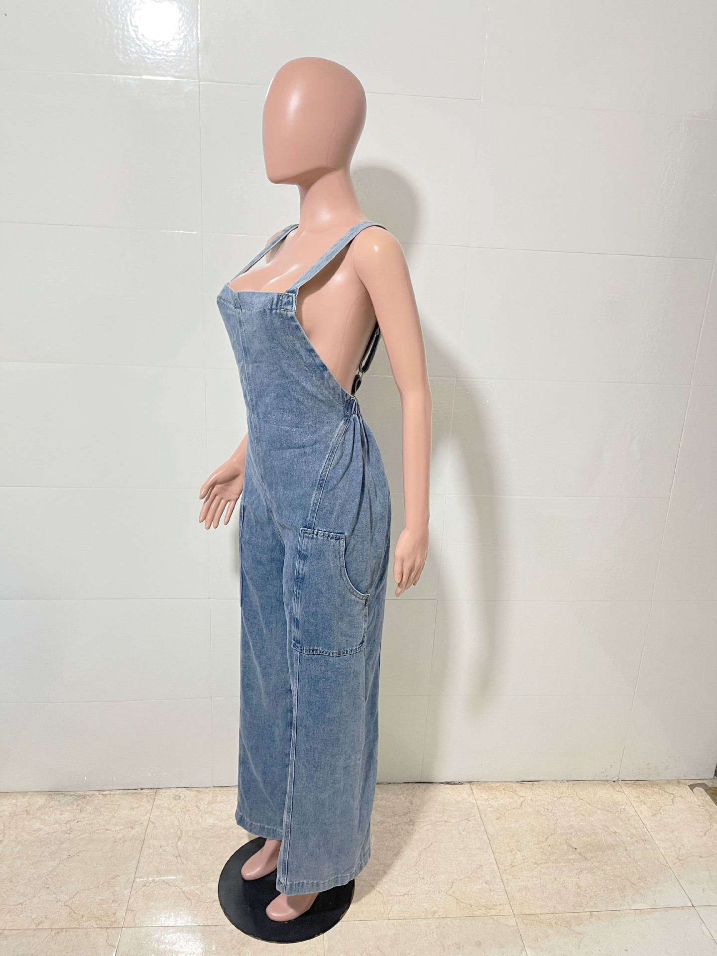Dam denim jumpsuit med vida ben i amerikansk stil_voghion.com