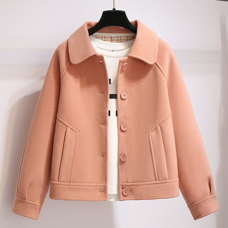 350g Woolen Outwear Women's Short Petite Spring and Autum New Korean Style Loose Woolen Outwear Retro Jacket