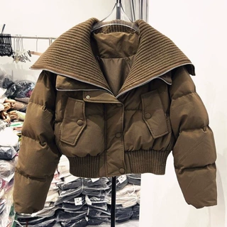 高腰大翻领棉服外套女 时尚短款棉服 高级感纯色百搭冬装保暖外套