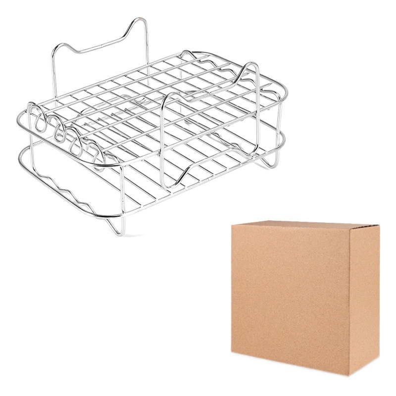 304 de acero inoxidable de doble capa al vapor estante para freír alimentos cesta olla de aire cesta de vapor y de secado rack con palo para hornear parrilla