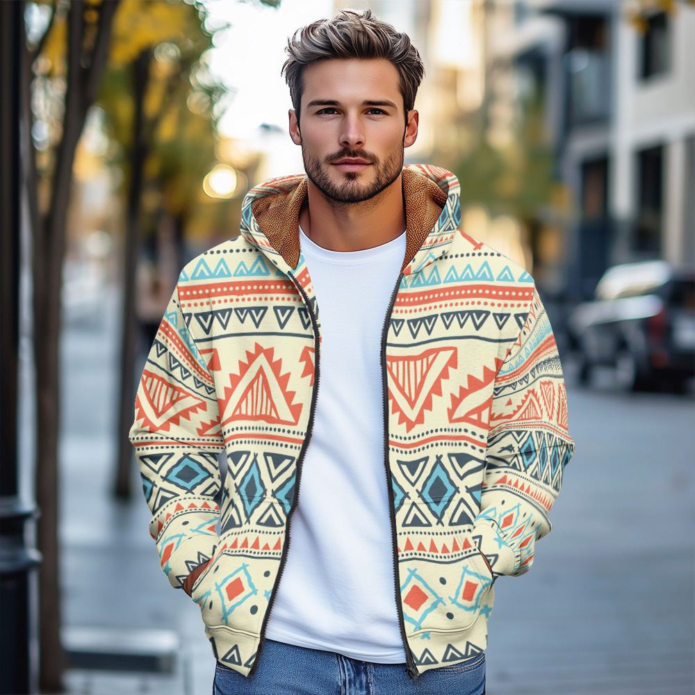 Giacca in cotone con cappuccio e cerniera da uomo invernale con stampa digitale europea D953_voghion.com