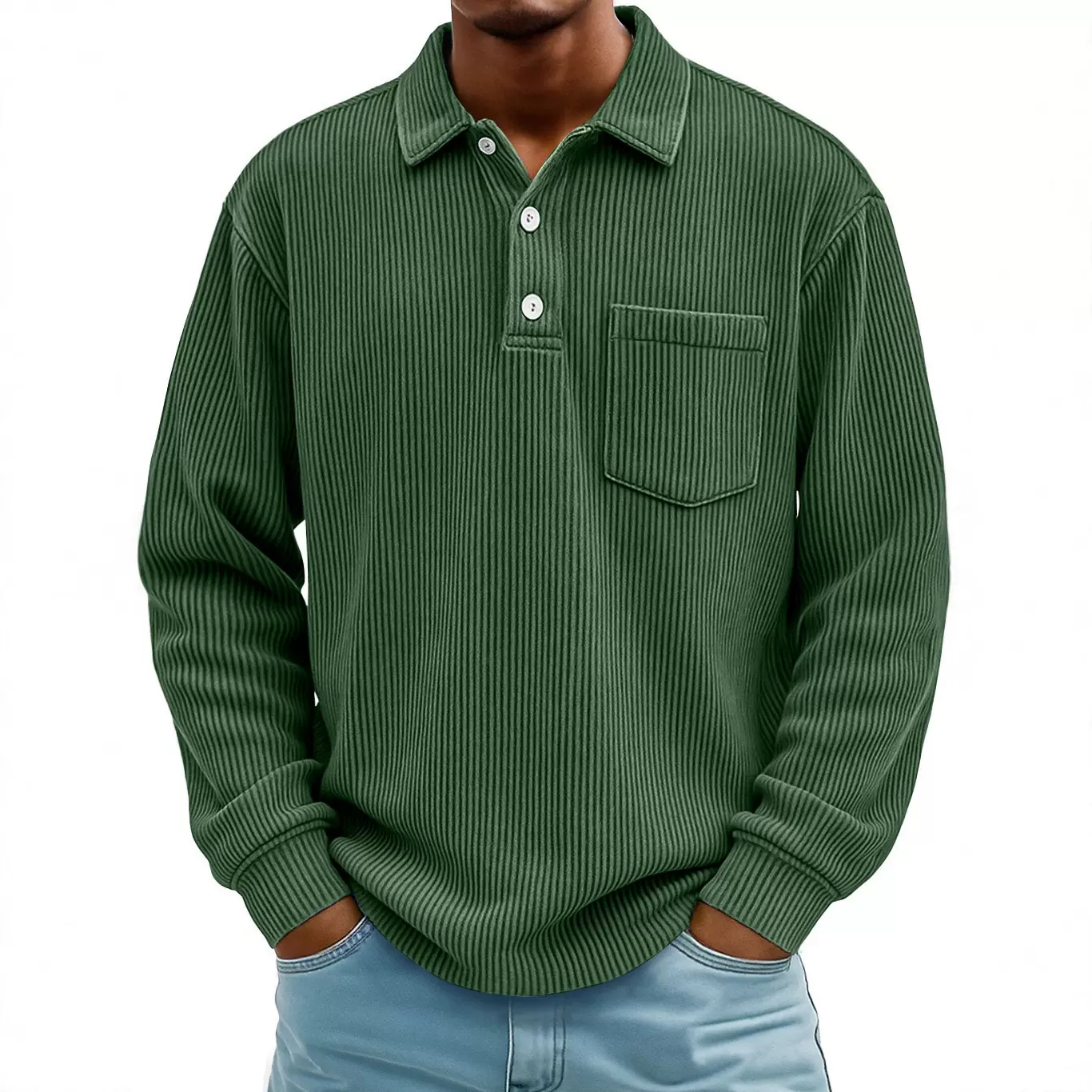 2025欧美跨境独立站亚马逊男士Polo衫休闲灯芯绒条纹休闲长袖衬衫