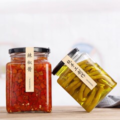 Bulk Honey Glass Bottle Sealed Jar Square Food Grade With Lid Chili Sauce Autumn Pear Paste Lemon Paste Canned Jar