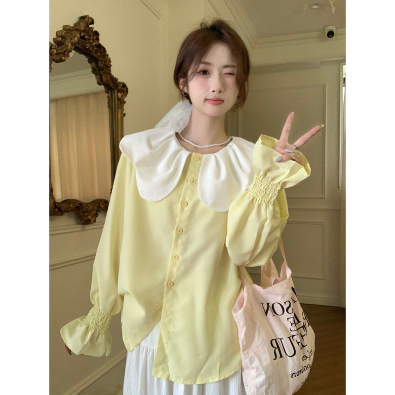 Sweet and Cute Doll Collar Shirt for Women 2025 Spring and Summer French Design Niche Chic Shirt Loose Top