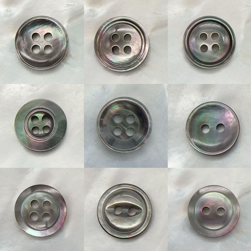 In-Stock High-End Natural Black Mother-Of-Pearl Button Shirt Black Bowl-Shaped Shell Button with Inverted Edge, Two-Eye and Four-Eye Thickened Buttons