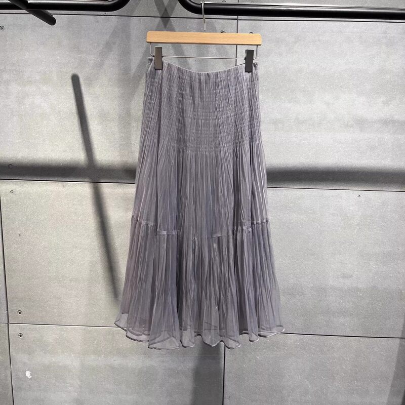 Same Style as in the Mall, 2026 Summer New Versatile High-Waisted Mid-Length Gray Mesh Skirt for Women 5g4340501