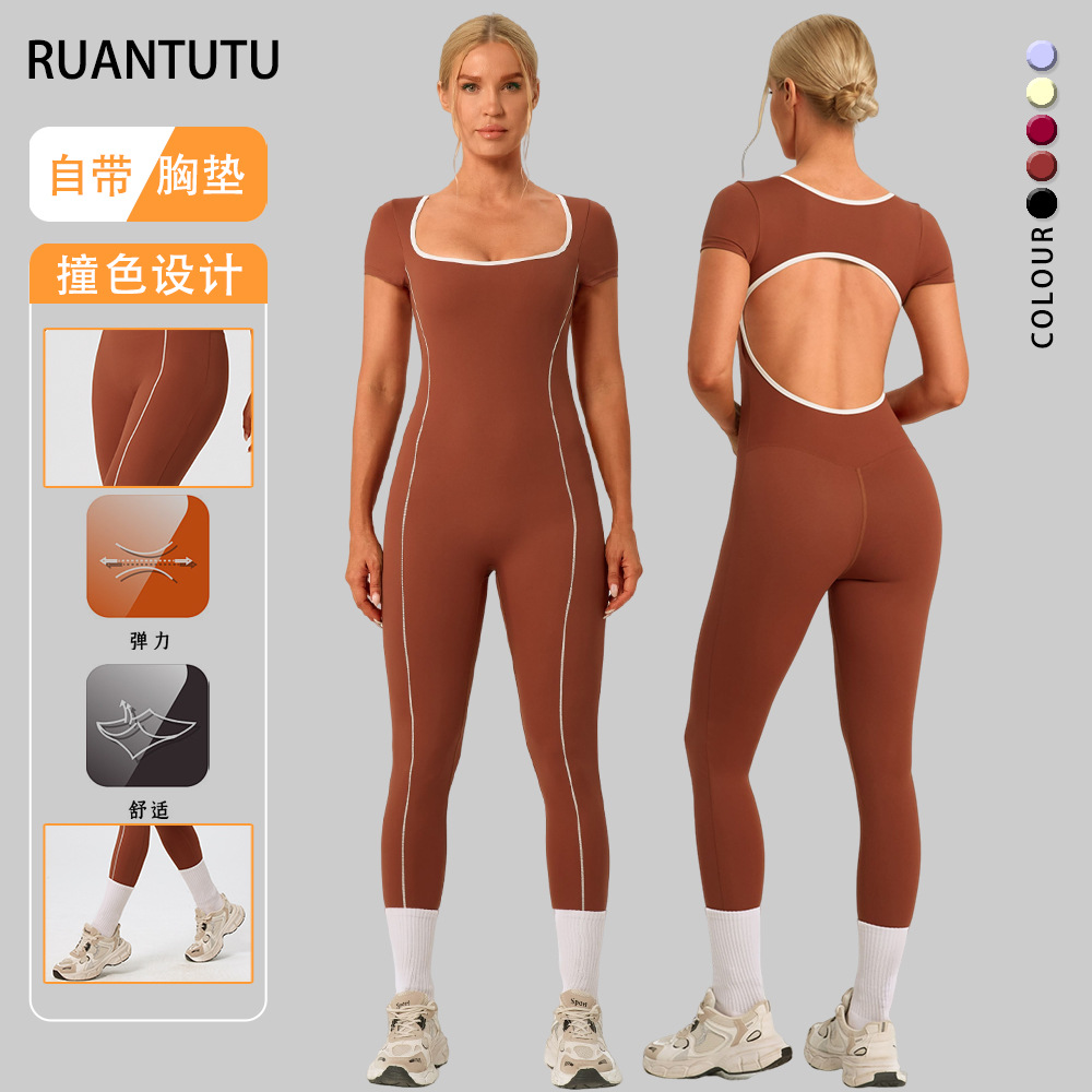 Cross-border cinco colores slimming yoga mujer de belleza con espalda desnuda sensación de color contrastante al aire libre fitness overcoat