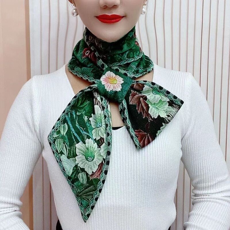 复古长条花卉围巾棉耳朵巾风丝巾螺纹新款民族彩色印花秋冬古韵巾|undefined