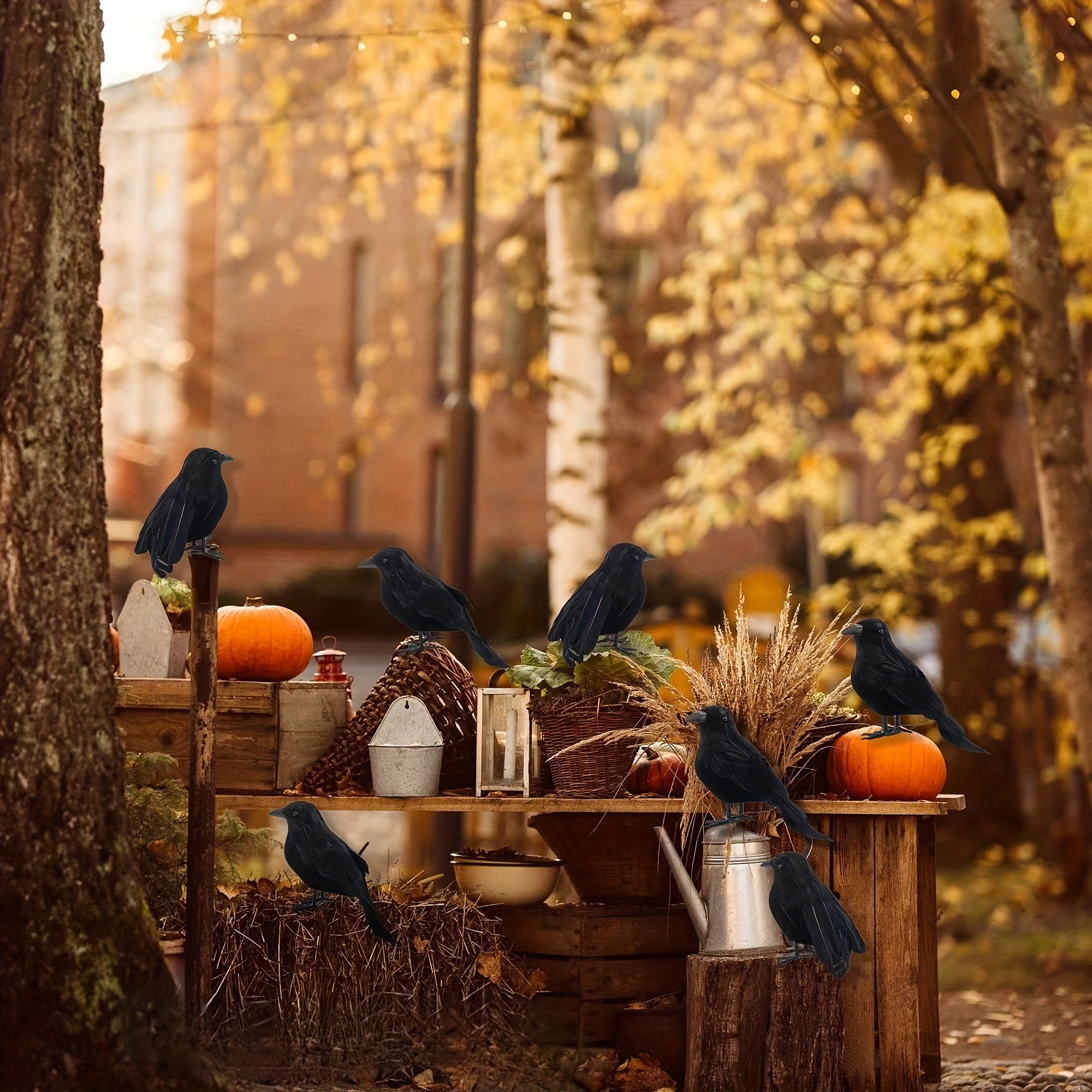 Fiesta de Halloween Pluma flocada negra simulación cuervo decoración hecha a mano Halloween interior al aire libre vacaciones suministros