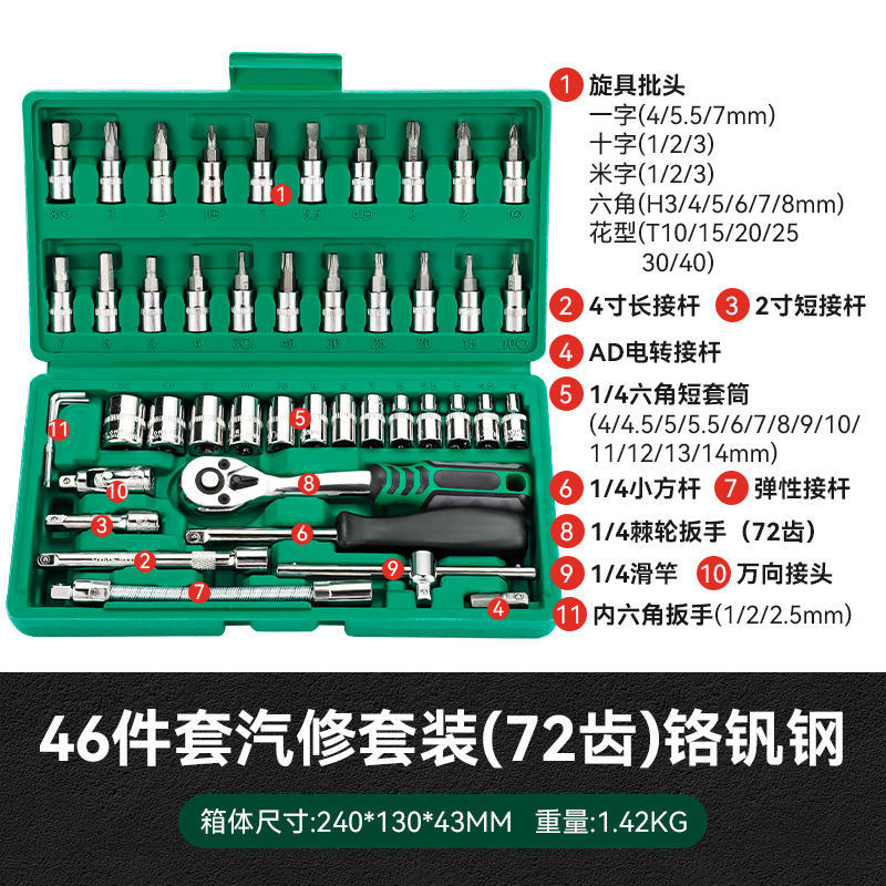 46-piece set [72 teeth] chromium vanadium steel