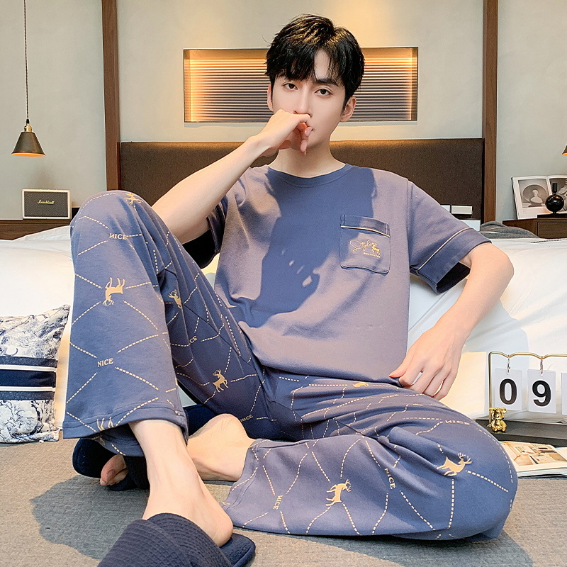 100% Cotton Pajamas Men's Summer Short-Sleeved Pants 2025 New High-End Cotton Home Wear Men's Suit