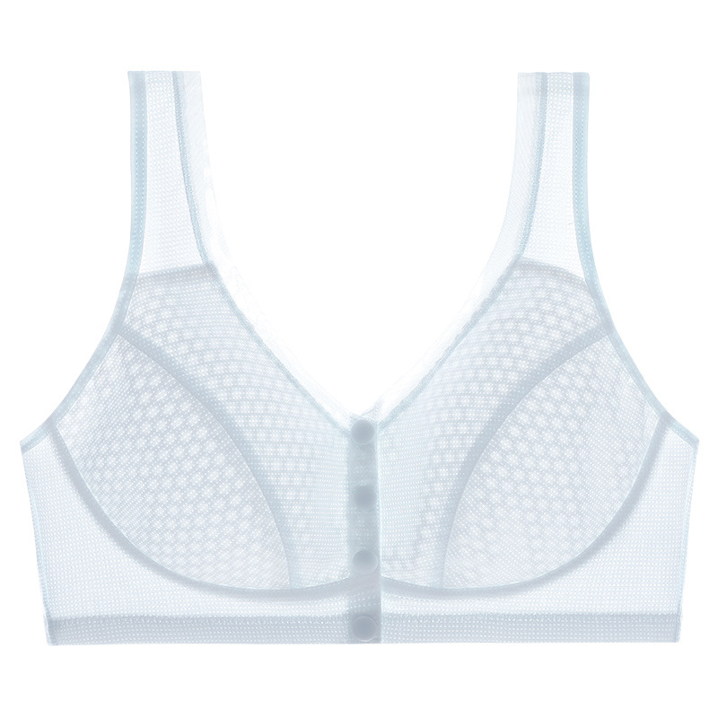 Ropa interior de madre sujetador con hebilla delantera femenina verano delgado sin anillo de acero sujetador de seda de hielo estilo chaleco para mujeres de mediana edad y ancianos