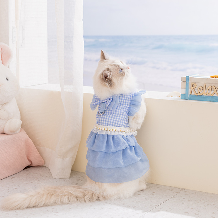 26 años primavera y verano gatos encaje arco transpirable vestido delgado vestido de verano gato ropa de perro ropa de mascotas