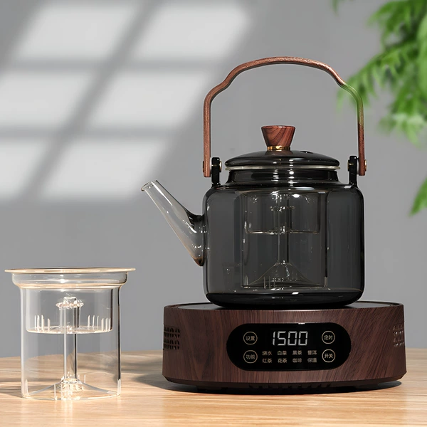 Upgraded digital display wood grain stove + starry sky gray double bladder lifting beam kettle 1000ML.