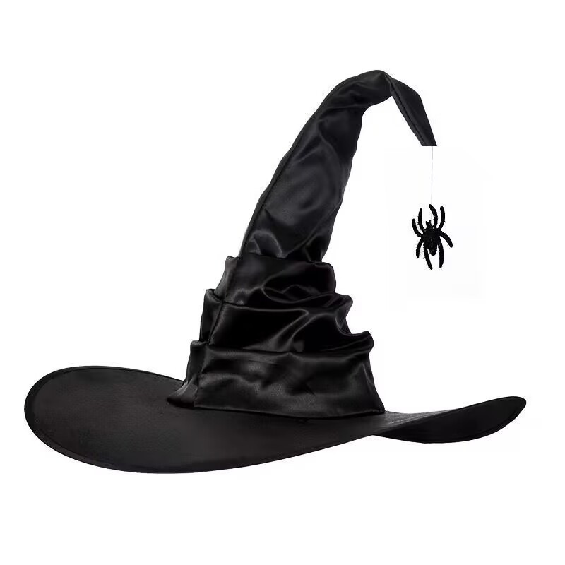 Cross-border Halloween plegado sombrero de bruja suministros de fiesta fiesta vestido negro araña bisela sombrero de bruja