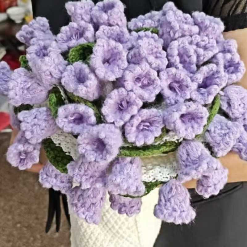 玫瑰毯子成品花毯纯手工毛线钩织铃兰变花束送女成品花朵毛毯针织|undefined