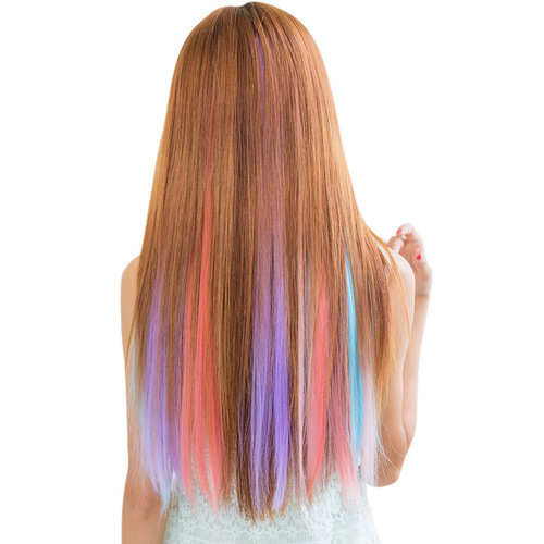 Support one-piece drop-in service] Colored wig pieces, straight hair pieces, ear-hanging dyed wig hairsprings, clip styles, highlighted dyed wig hairsprings