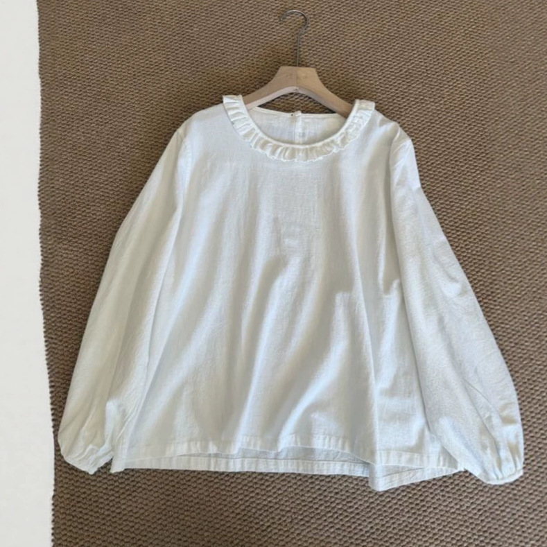 Japanese-style cute ruffled collar loose shirt, versatile base shirt for layering by Mori girls