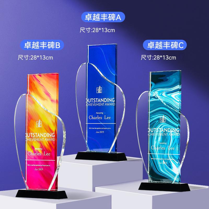 Trofeos de cristal coloridos personalizados metales de alta calidad creativos de resina de pentacos excelentes empleados medalla de grabación ordenada chapado en oro