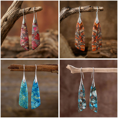European and American Popular Emperor Stone Earrings, Bohemian Geometric Earrings, Trendy Retro Earrings, Factory Wholesale in Stock