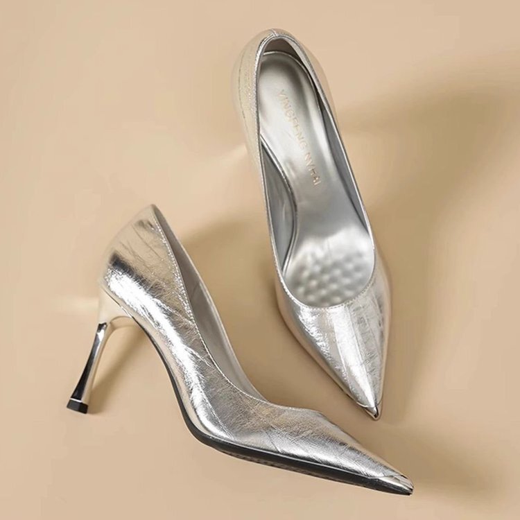Silver Pointed-Toe High-Heeled Shoes for Women, 2026 Autumn New Style, Elegant Thin Heels, Fashionable Shallow-Mouthed Party Shoes for Women Silver Pointed-Toe High-Heeled Shoes for Women, 2026 Autumn New Style, Elegant Thin Heels, Fashionable Shallow-Mouthed Party Shoes for Women