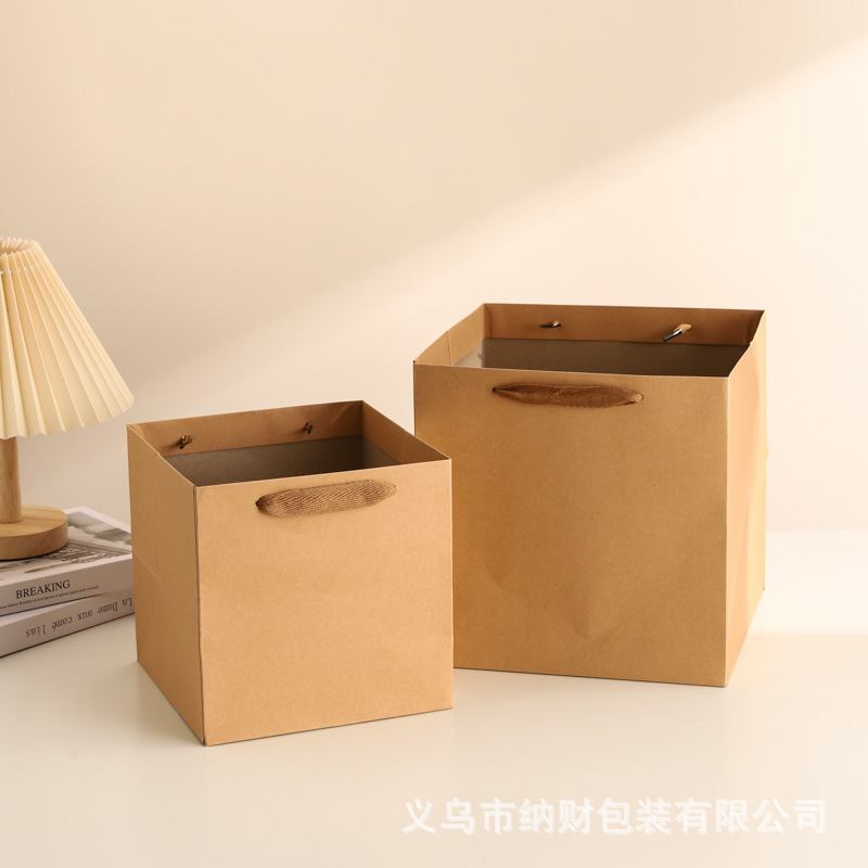 Bolsas de papel kraft espesa bolsa de mano bolsa de papel bolsa de flores al por mayor bolsa de regalo cuadrada