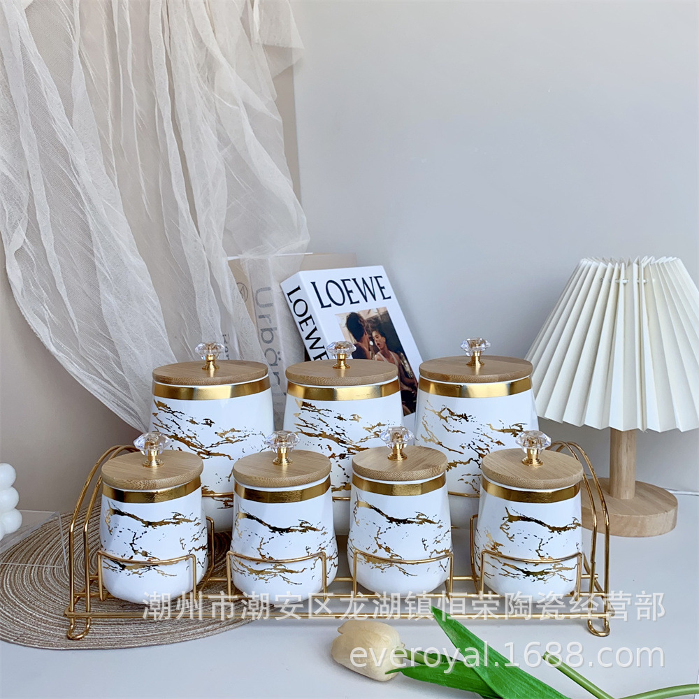 Fábrica de suministro al por mayor condimento de cocina nórdica sellado latas de almacenamiento doméstico conjunto de almacenamiento de cristal de lujo fino