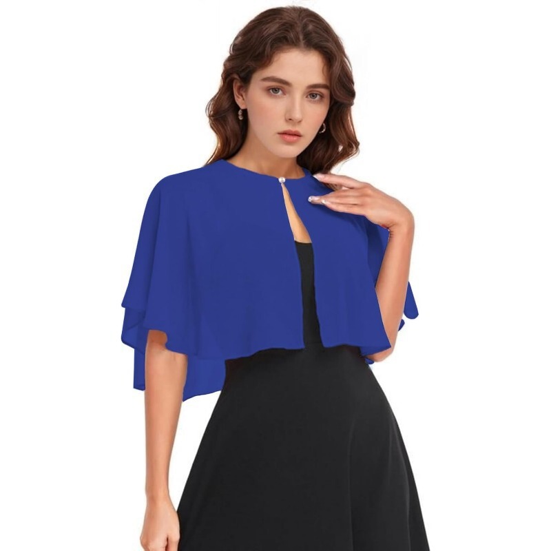 One-Button Women's Spring and Summer Thin Shawl Bridal Banquet Evening Dress Sun Protection Clothing Round Neck Short Shawl Blouse Outer Wear