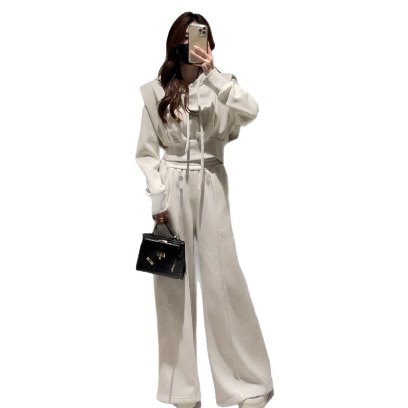 欧货时尚休闲运动卫衣套装女2025秋季小个子连帽外套阔腿裤两件套|undefined