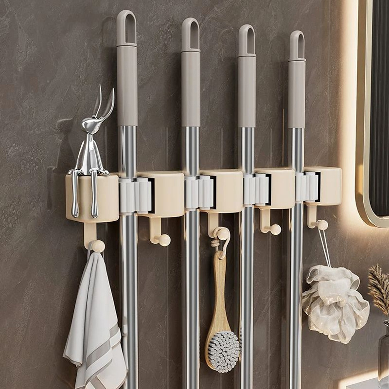 No-Drill Mop Holder Wall-Mounted Multifunctional Storage Solution for Bathroom, Strong Fixed Wall-Mounted Mop Holder No-Drill Mop Holder Wall-Mounted Multifunctional Storage Solution for Bathroom, Strong Fixed Wall-Mounted Mop Holder