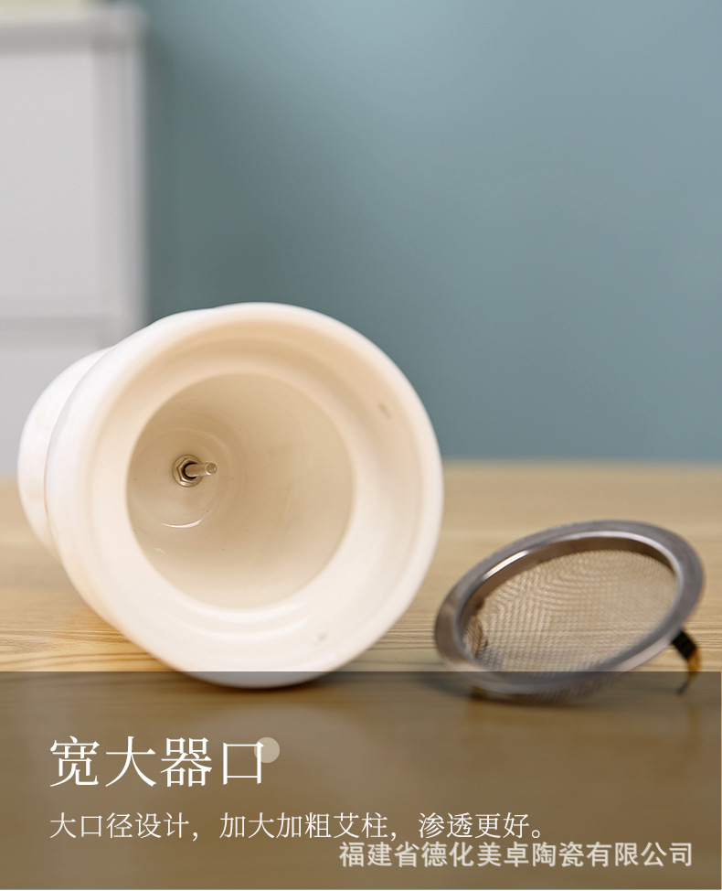 Ceramic Moxibustion Gua Sha Cup Double Layer Jar Warm Therapy Massage Tool with Cloth Sleeve 350g in use