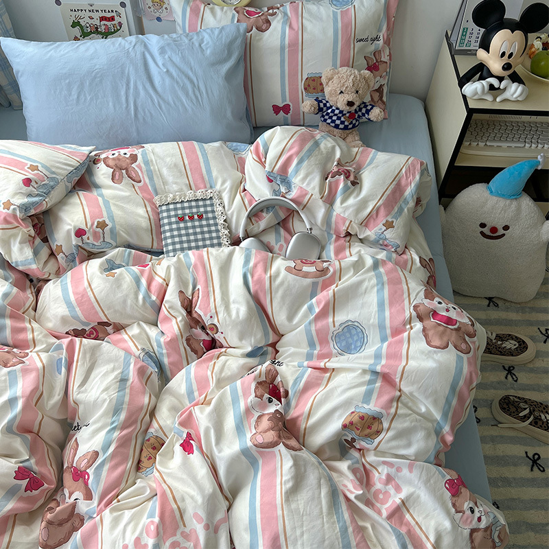 Clase A ropa de cama desnuda para dormir cuatro piezas de algodón lavado con agua sábanas de aire cubierta de cama de grado madre y bebé dormitorio de tres piezas