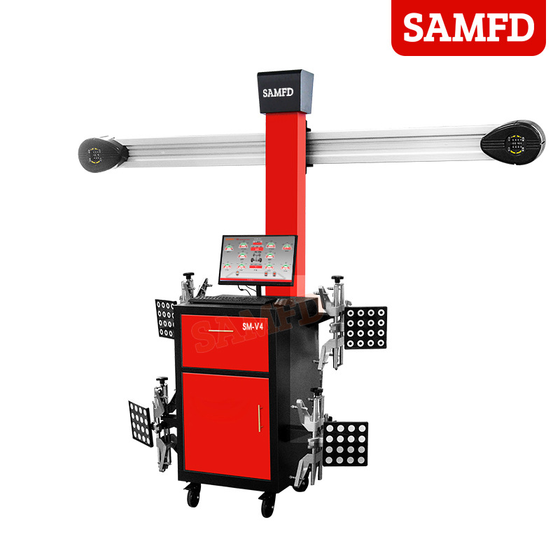 SAMFD Automotive Smart 3D Instrumento de posicionamiento de cuatro ruedas con elevador de cuatro columnas de corte grande Equipo de posicionamiento de la tienda de neumáticos