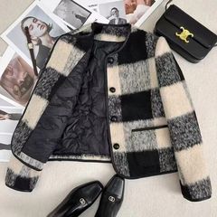 高級な綿を挟んだ小さな香りのコート女性の冬の新しいファッション綿の服の綿服の格子の毛の短い上着