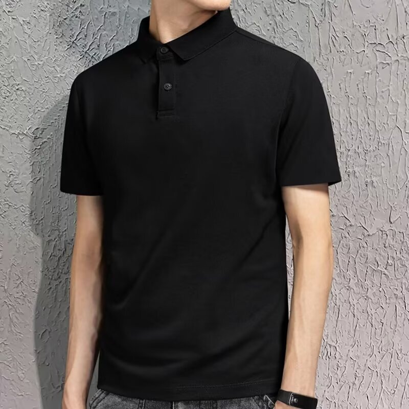Men's Lapel Polo Shirt Summer Solid Color Short-sleeved T-shirt Loose Casual Business Trendy T-shirt Men's Base Shirt