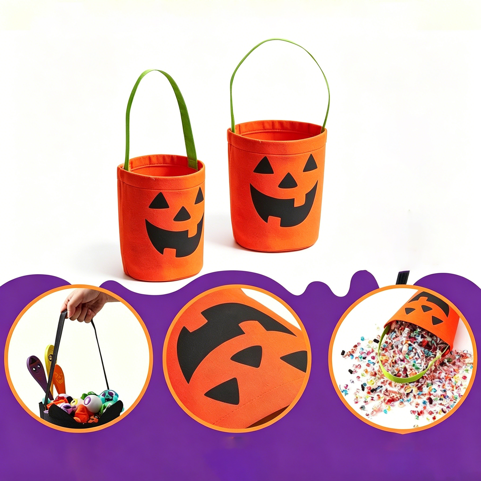 Halloween calabaza barril bolsas de dulces portátiles canasta de dulces para niños regalos decoración decorativa diseño de escena de actividad