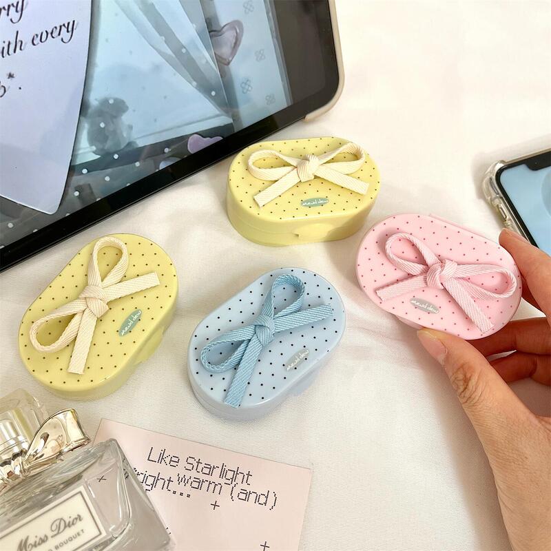Fish-Shaped Contact Lens Case with Mirror, Simple Beauty Lens Case, Companion Care Box, Polka Dot Bow B128-5