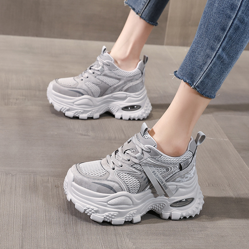 Giày sneaker nữ chunky đế dày lưới thoáng khí tăng chiều cao — màu tím