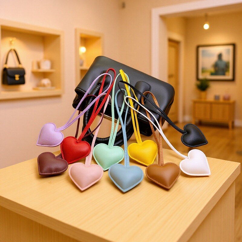 Factory In-Stock 3D Heart-Shaped Leather Bag Charm, Simple Heart-Shaped Cotton-Filled Leather Bag Charm, Small Pendant