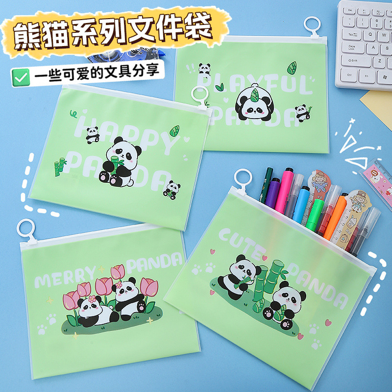 Anillo panda bolsa de archivo caricatura lindo gran capacidad estudiante papel de prueba bolsa de almacenamiento impermeable papelería bolsa de clasificación de premios