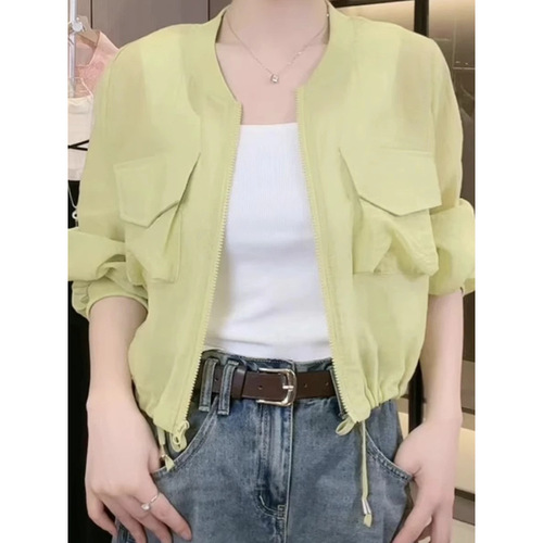 Summer 2025 New Drawstring Cinched Waist Short-Sleeve Thin Loose Sun Shirt for Women, Wearable for Petite Figures, Versatile Top