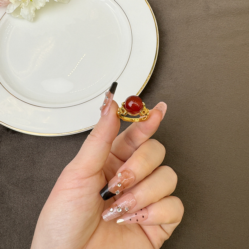 Viejo oro vietnamita estilo nacional retro incrustado de gemas anillo de boca viva lujoso no desvanecerse joyas de alta calidad